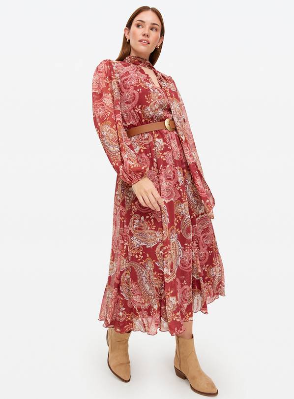 Pink Paisley Printed Belted Midaxi Dress 14
